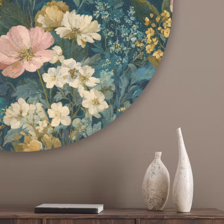 Wilde bloemen - Botanisch - Patroon - Roze - Romantisch Akoestische PET Vilt - Rond klein 838 -sfeer5_closeup