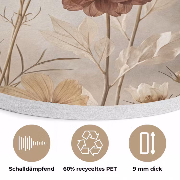 Wilde bloemen - Botanisch - Vintage - Natuur - Rustiek Akoestische PET Vilt - Rond klein -closeup_DE