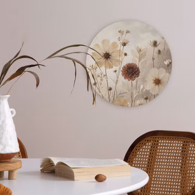 Wilde bloemen - Botanisch - Vintage - Natuur - Rustiek Akoestische PET Vilt - Rond klein -sfeer3