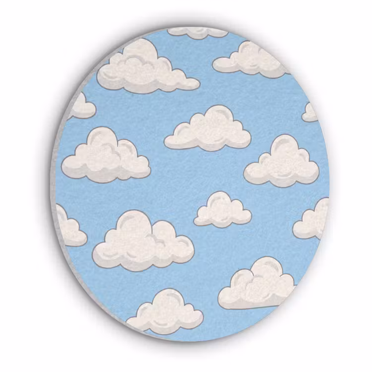 Wolk - Cartoon - Lucht - Blauw - Wit Akoestische PET Vilt - Rond klein -3d