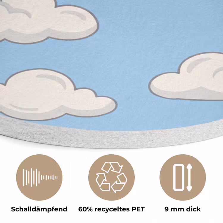 Wolk - Cartoon - Lucht - Blauw - Wit Akoestische PET Vilt - Rond klein -closeup_DE