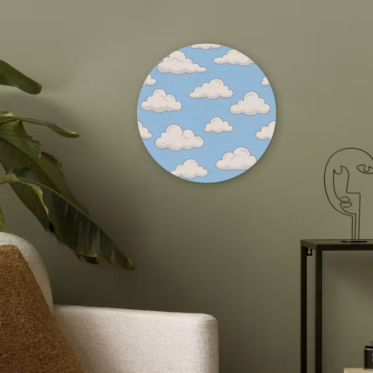 Wolk - Cartoon - Lucht - Blauw - Wit Akoestische PET Vilt - Rond klein -sfeer2