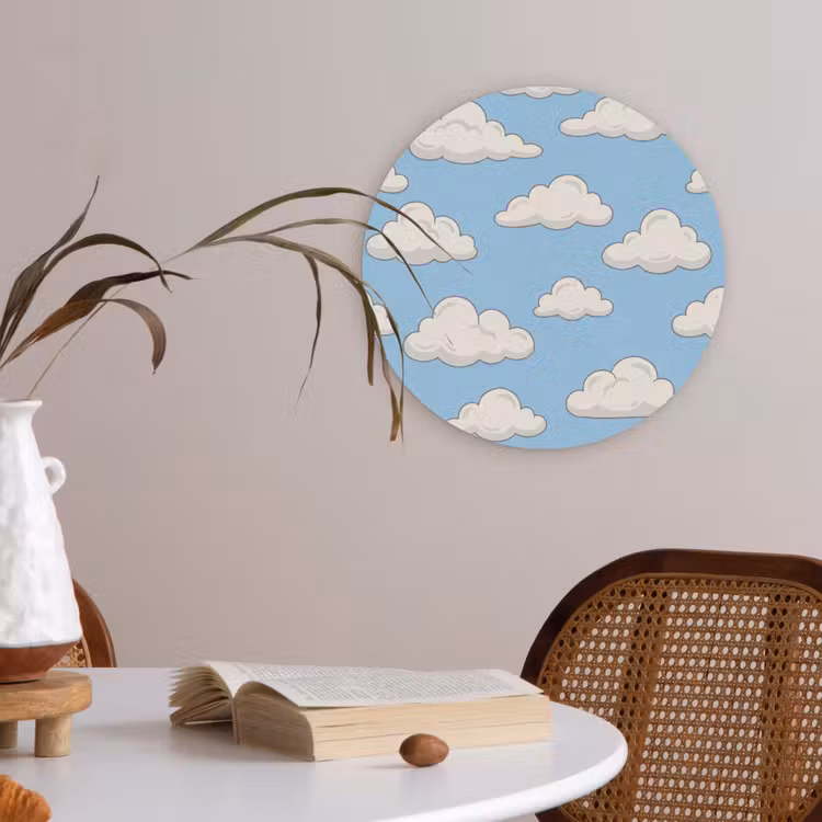 Wolk - Cartoon - Lucht - Blauw - Wit Akoestische PET Vilt - Rond klein -sfeer3