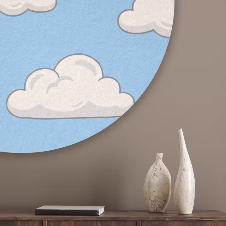 Wolk - Cartoon - Lucht - Blauw - Wit Akoestische PET Vilt - Rond klein -sfeer5_closeup