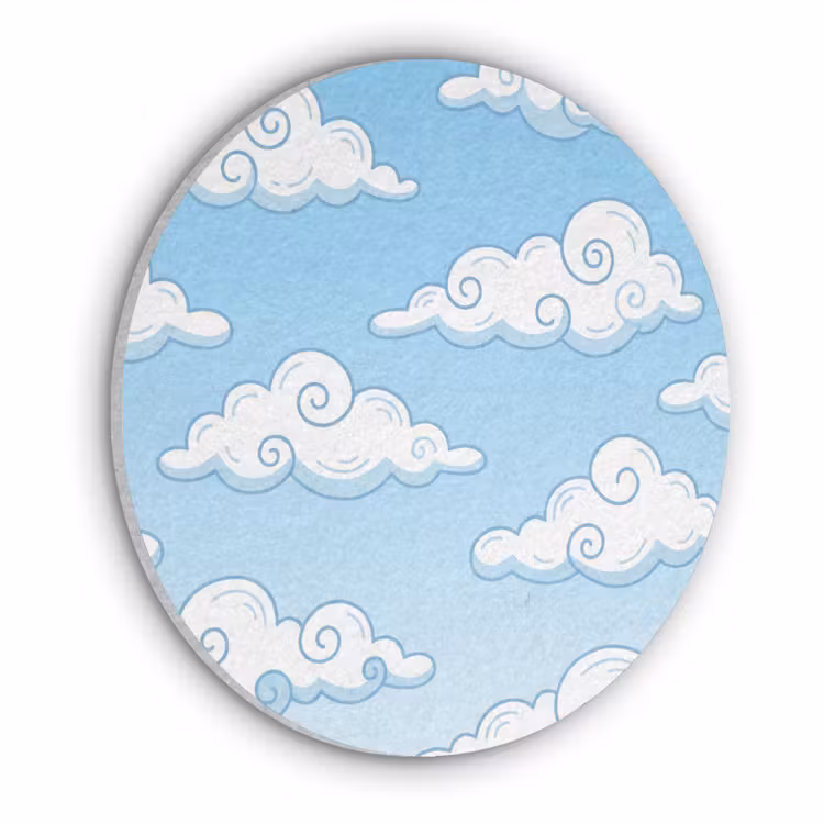 Wolk - Lucht - Cartoon - Blauw - Wit Akoestische PET Vilt - Rond klein -3d