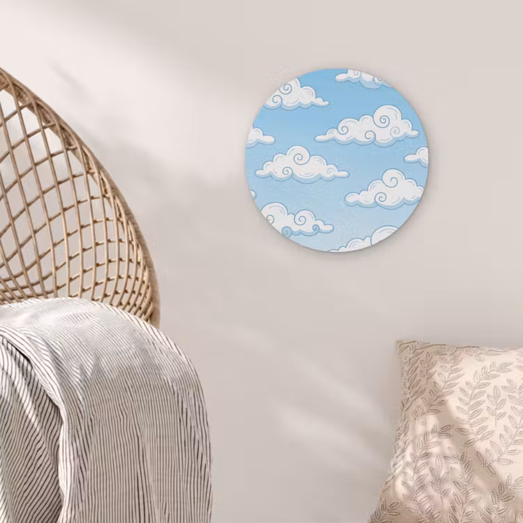 Wolk - Lucht - Cartoon - Blauw - Wit Akoestische PET Vilt - Rond klein -sfeer4