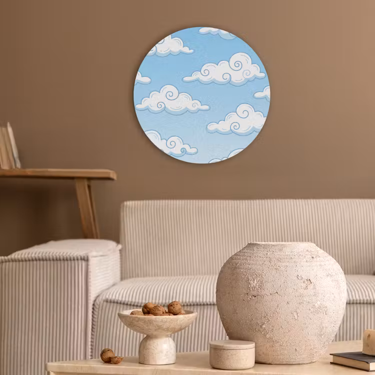 Wolk - Lucht - Cartoon - Blauw - Wit Akoestische PET Vilt - Rond klein -sfeer1