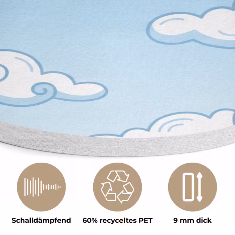 Wolk - Lucht - Cartoon - Blauw - Wit Akoestische PET Vilt - Rond klein -closeup_DE