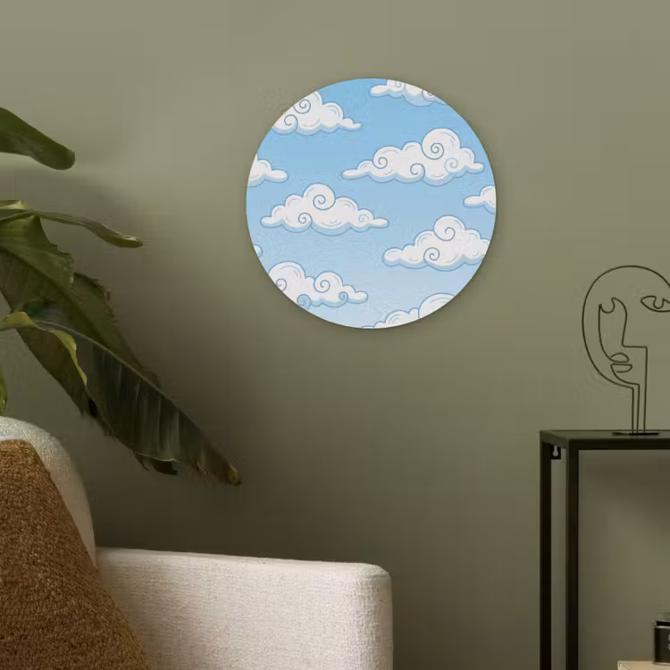 Wolk - Lucht - Cartoon - Blauw - Wit Akoestische PET Vilt - Rond klein -sfeer2