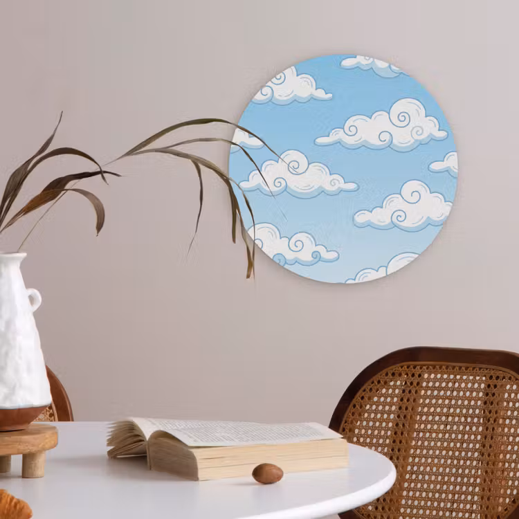 Wolk - Lucht - Cartoon - Blauw - Wit Akoestische PET Vilt - Rond klein -sfeer3