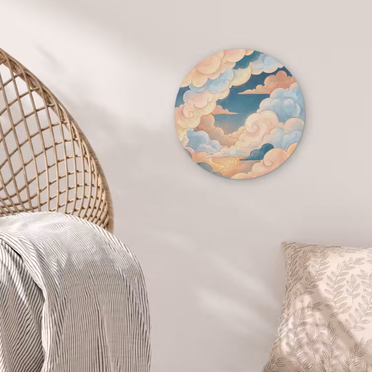 Wolk - Lucht - Natuur - Illustratief - Oranje Akoestische PET Vilt - Rond klein -sfeer4