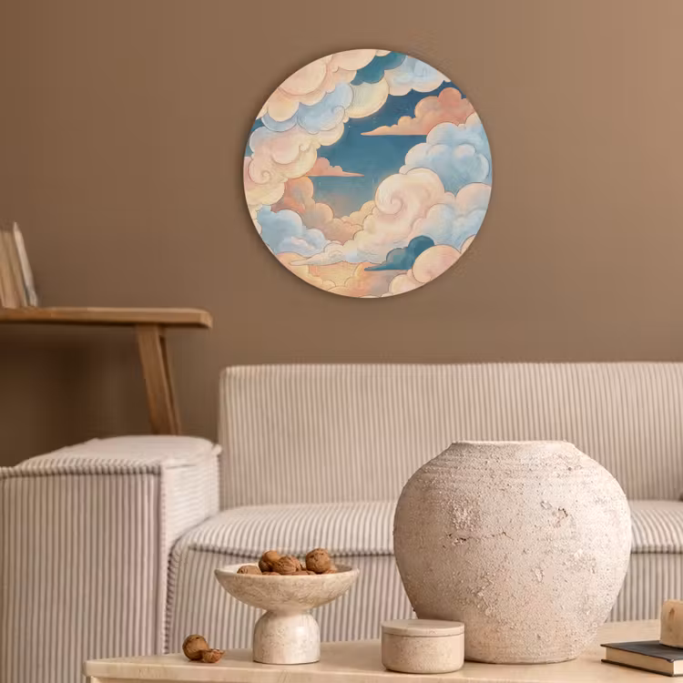 Wolk - Lucht - Natuur - Illustratief - Oranje Akoestische PET Vilt - Rond klein -sfeer1