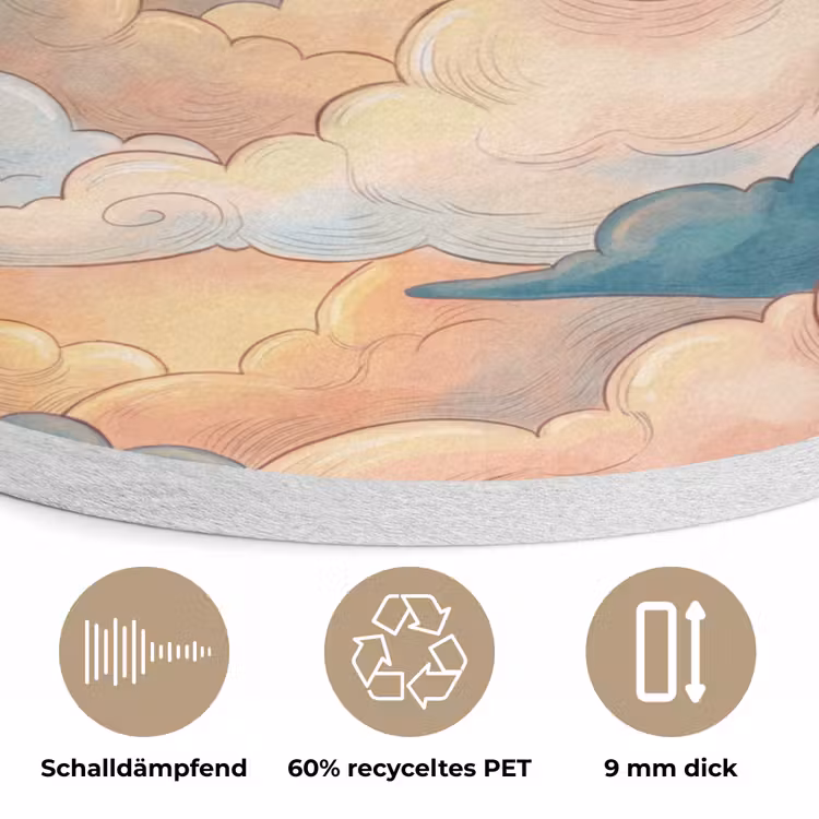 Wolk - Lucht - Natuur - Illustratief - Oranje Akoestische PET Vilt - Rond klein -closeup_DE