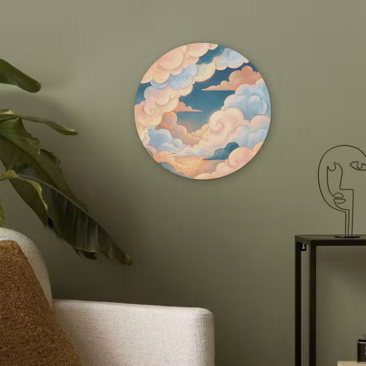 Wolk - Lucht - Natuur - Illustratief - Oranje Akoestische PET Vilt - Rond klein -sfeer2