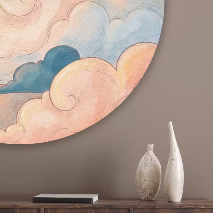 Wolk - Lucht - Natuur - Illustratief - Oranje Akoestische PET Vilt - Rond klein -sfeer5_closeup