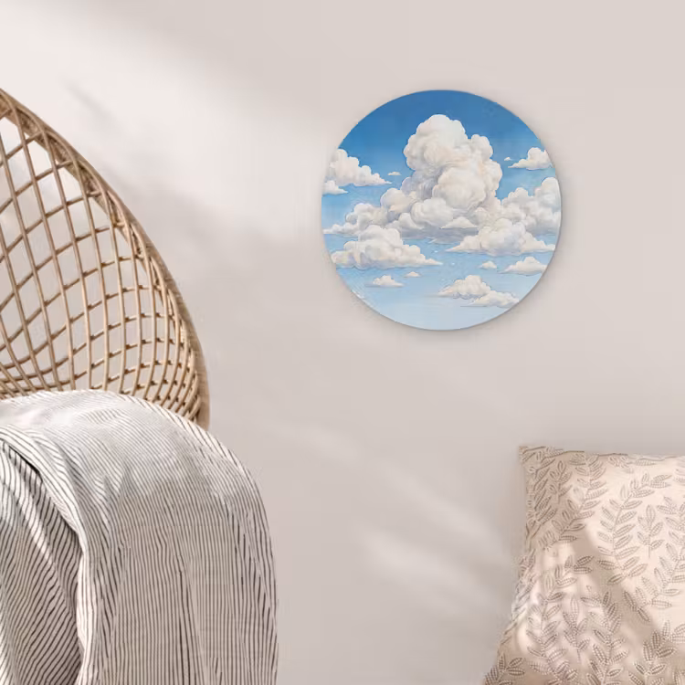 Wolken - Blauwe lucht - Natuur - Modern - Wit Akoestische PET Vilt - Rond klein -sfeer4