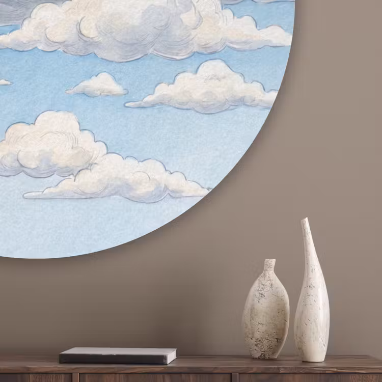 Wolken - Blauwe lucht - Natuur - Modern - Wit Akoestische PET Vilt - Rond klein -sfeer5_closeup