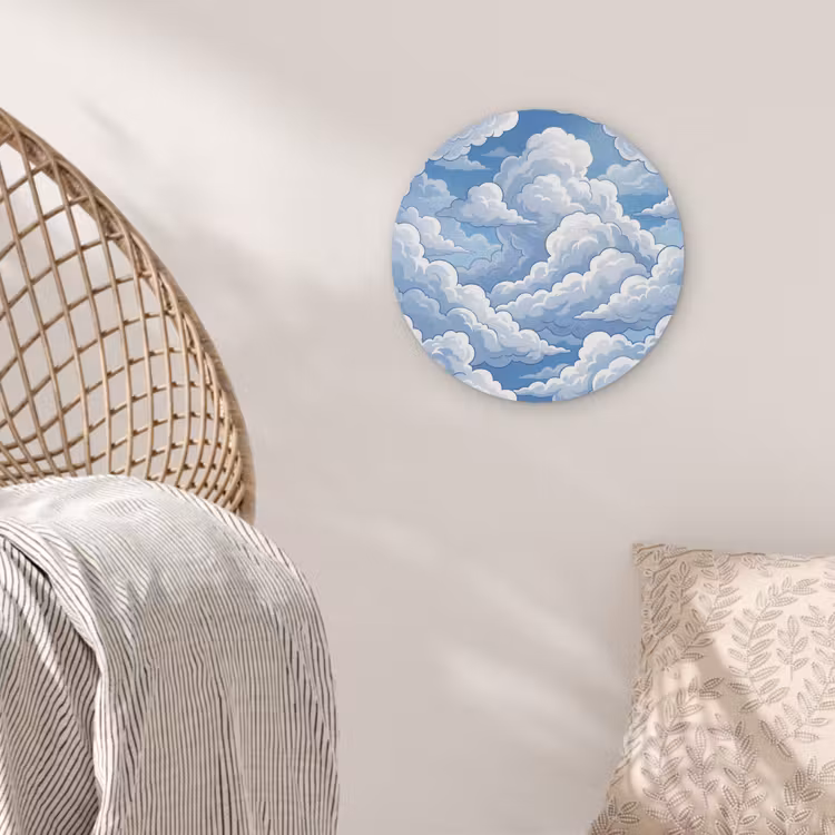 Wolken - Hemel - Abstract - Wit Akoestische PET Vilt - Rond klein -sfeer4