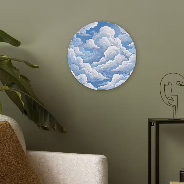 Wolken - Hemel - Abstract - Wit Akoestische PET Vilt - Rond klein -sfeer2