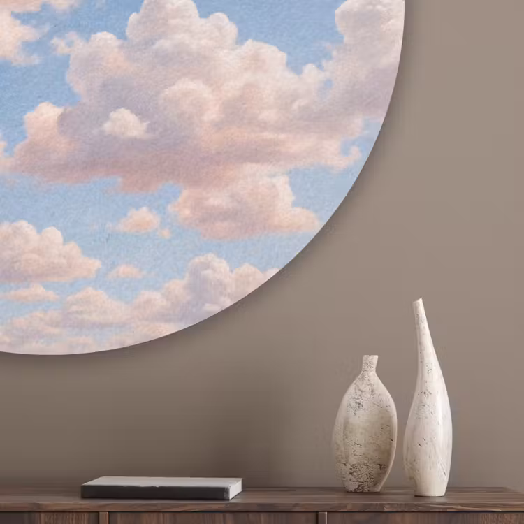 Wolken - Hemel - Natuur - Licht - Blauw Akoestische PET Vilt - Rond klein -sfeer5_closeup