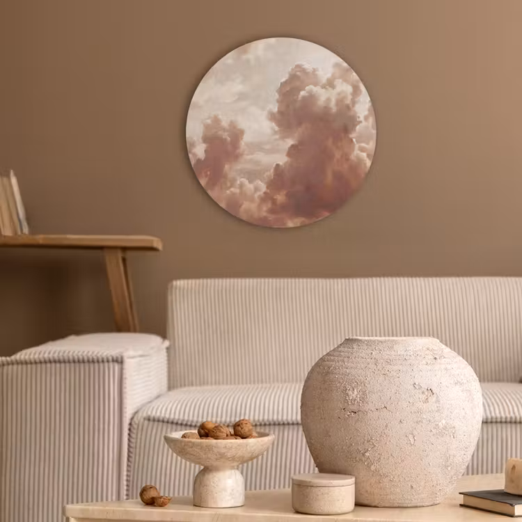 Wolken - Lucht - Natuur - Modern - Bruin Akoestische PET Vilt - Rond klein -sfeer1