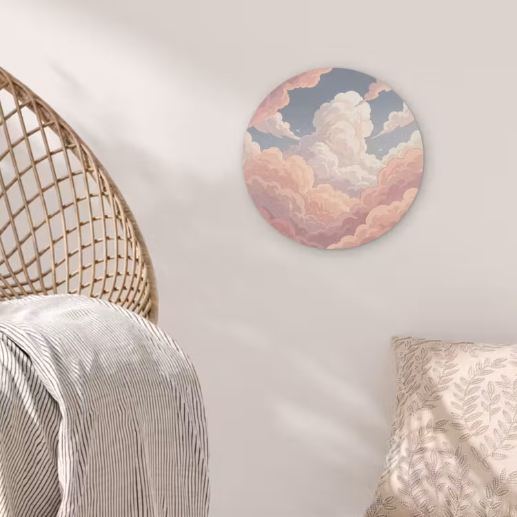 Wolken - Lucht - Natuur - Pastel - Roze Akoestische PET Vilt - Rond klein -sfeer4