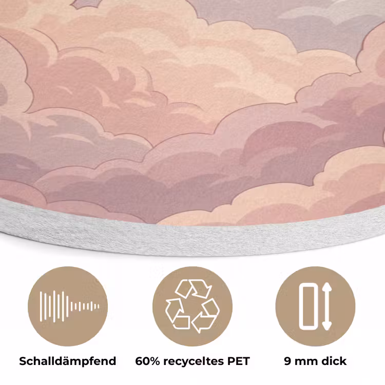 Wolken - Lucht - Natuur - Pastel - Roze Akoestische PET Vilt - Rond klein -closeup_DE