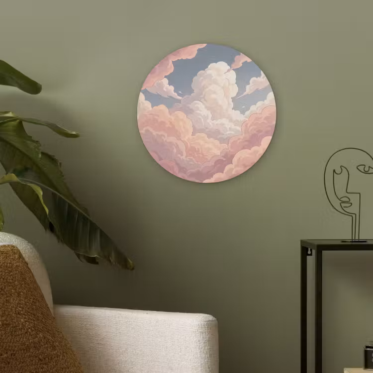 Wolken - Lucht - Natuur - Pastel - Roze Akoestische PET Vilt - Rond klein -sfeer2