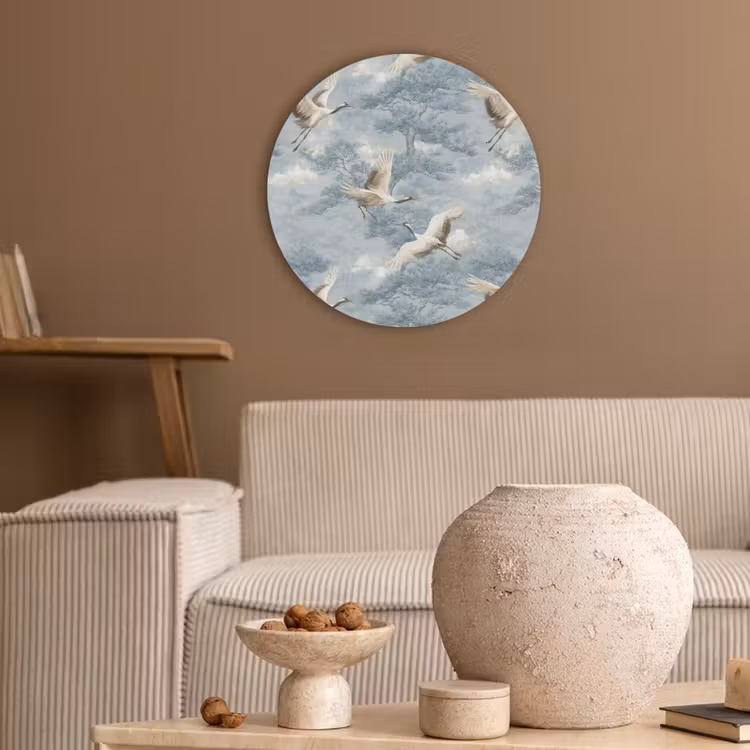 Wolken - Kraanvogels - Blauw Akoestische PET Vilt - Rond klein 838 -sfeer1