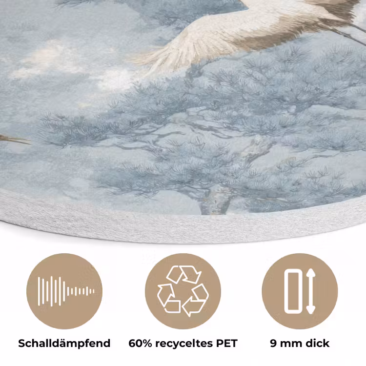 Wolken - Kraanvogels - Blauw Akoestische PET Vilt - Rond klein 838 -closeup_DE