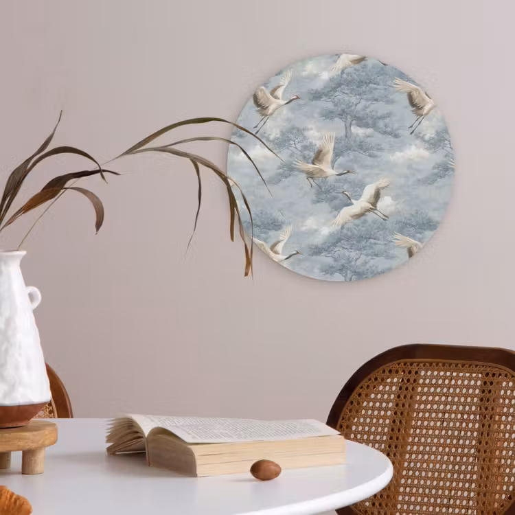 Wolken - Kraanvogels - Blauw Akoestische PET Vilt - Rond klein 838 -sfeer3