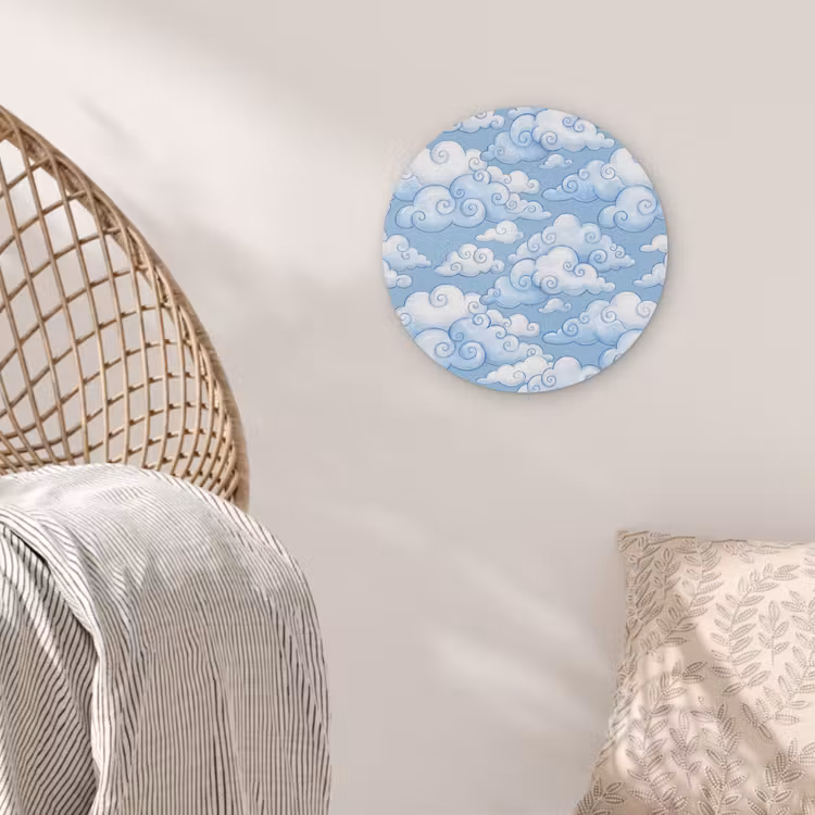 Wolken - Patroon - Hemel - Illustratie - Wit Akoestische PET Vilt - Rond klein -sfeer4