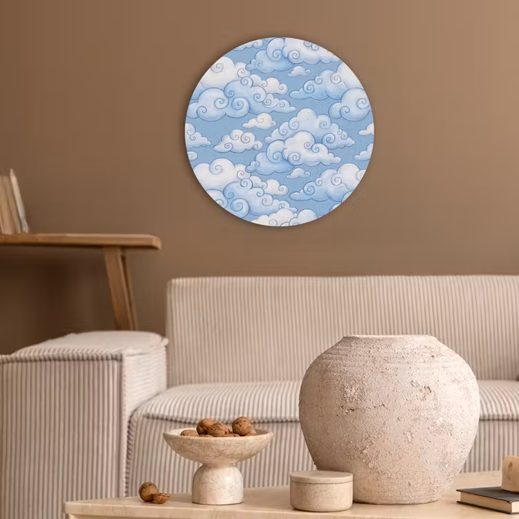 Wolken - Patroon - Hemel - Illustratie - Wit Akoestische PET Vilt - Rond klein -sfeer1