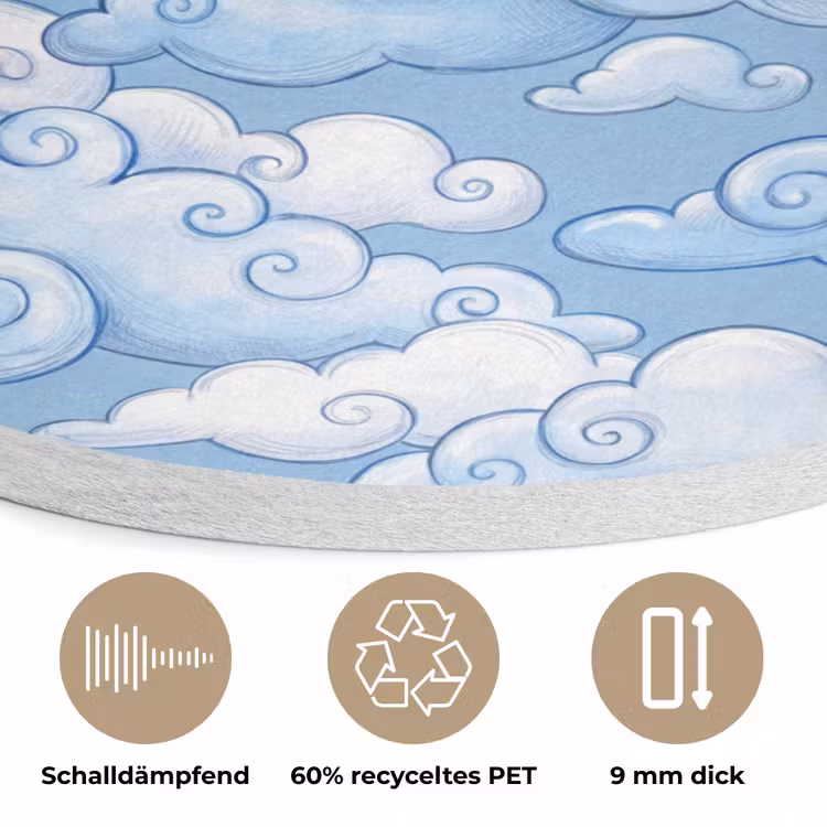 Wolken - Patroon - Hemel - Illustratie - Wit Akoestische PET Vilt - Rond klein -closeup_DE
