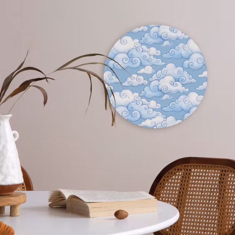 Wolken - Patroon - Hemel - Illustratie - Wit Akoestische PET Vilt - Rond klein -sfeer3