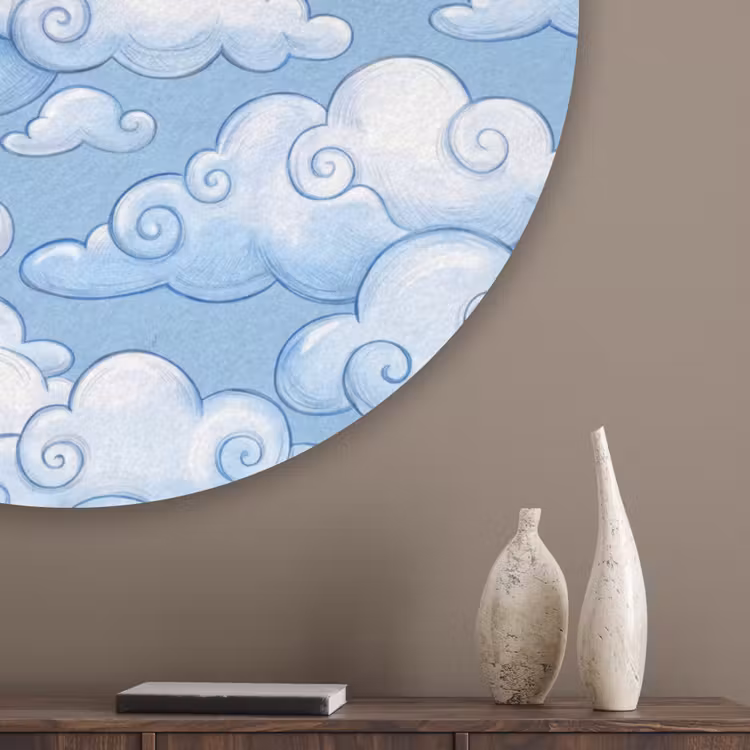 Wolken - Patroon - Hemel - Illustratie - Wit Akoestische PET Vilt - Rond klein -sfeer5_closeup