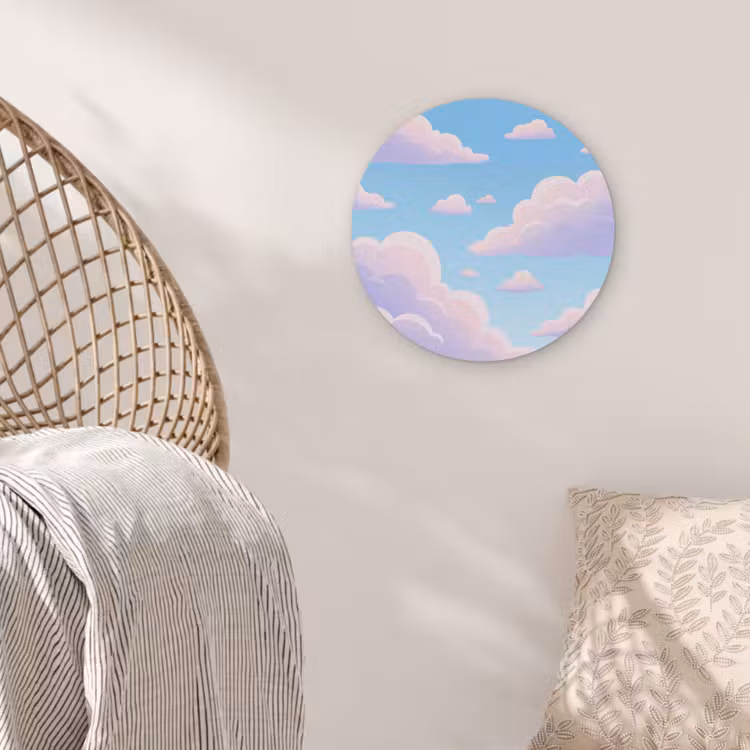 Wolken - Roze - Blauw - Natuur - Modern Akoestische PET Vilt - Rond klein -sfeer4