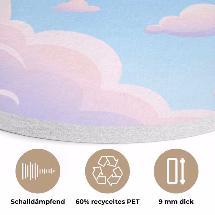 Wolken - Roze - Blauw - Natuur - Modern Akoestische PET Vilt - Rond klein -closeup_DE