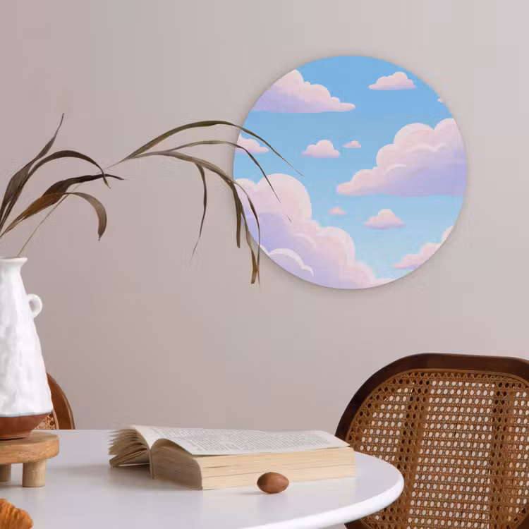Wolken - Roze - Blauw - Natuur - Modern Akoestische PET Vilt - Rond klein -sfeer3