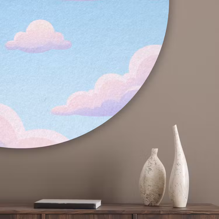 Wolken - Roze - Blauw - Natuur - Modern Akoestische PET Vilt - Rond klein -sfeer5_closeup