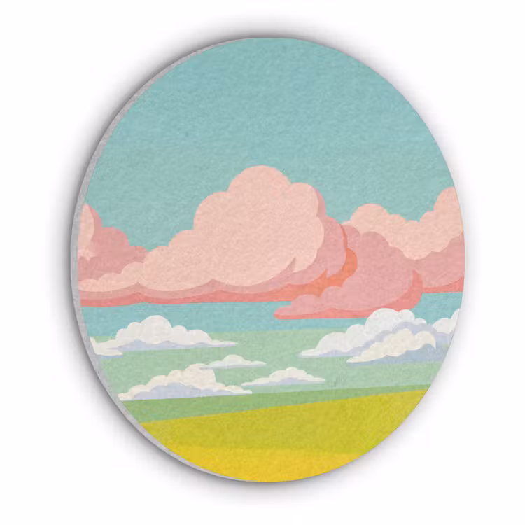 Wolken - Roze - Natuur - Modern - Pastel Akoestische PET Vilt - Rond klein -3d