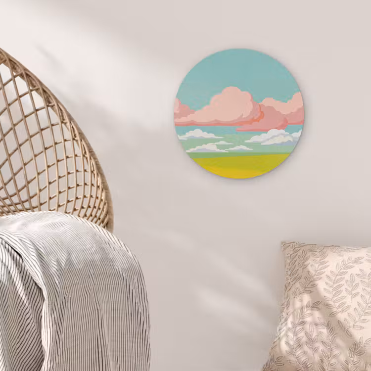 Wolken - Roze - Natuur - Modern - Pastel Akoestische PET Vilt - Rond klein -sfeer4