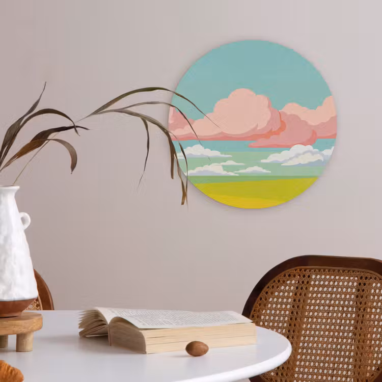 Wolken - Roze - Natuur - Modern - Pastel Akoestische PET Vilt - Rond klein -sfeer3