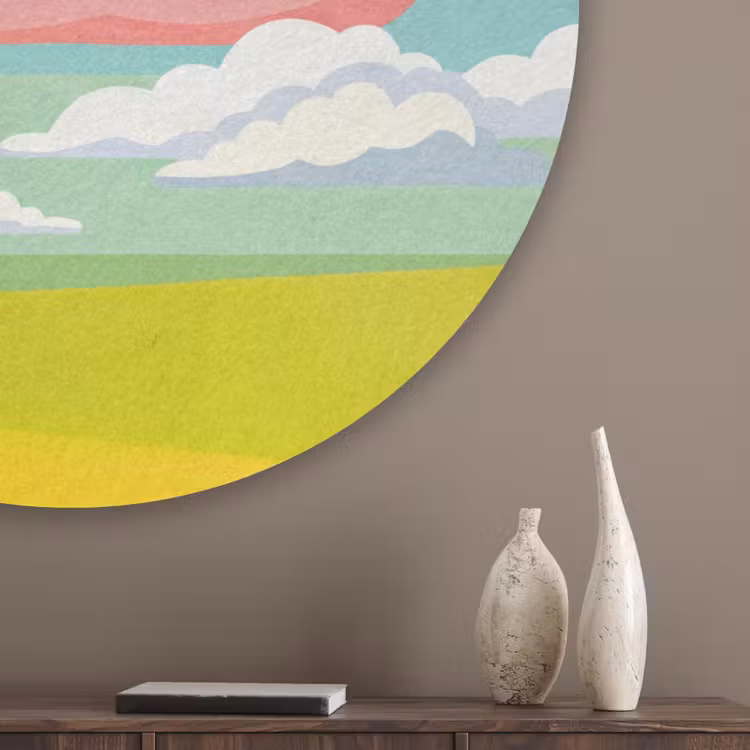 Wolken - Roze - Natuur - Modern - Pastel Akoestische PET Vilt - Rond klein -sfeer5_closeup