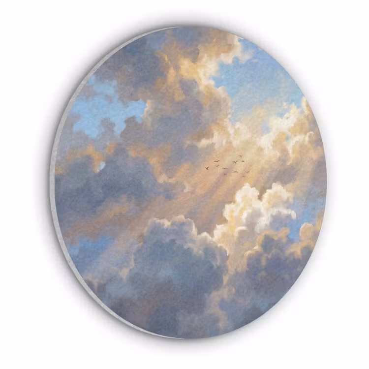 Wolken - Zonnestralen - Natuur - Abstract - Blauw Akoestische PET Vilt - Rond klein -3d