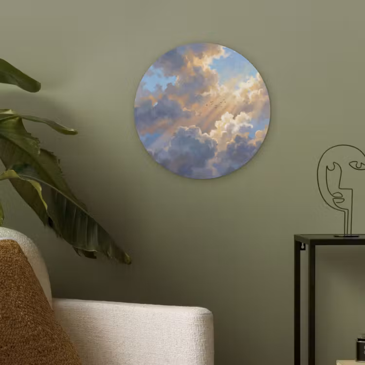 Wolken - Zonnestralen - Natuur - Abstract - Blauw Akoestische PET Vilt - Rond klein -sfeer2