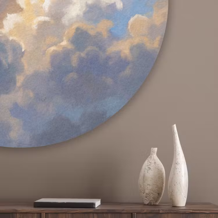 Wolken - Zonnestralen - Natuur - Abstract - Blauw Akoestische PET Vilt - Rond klein -sfeer5_closeup
