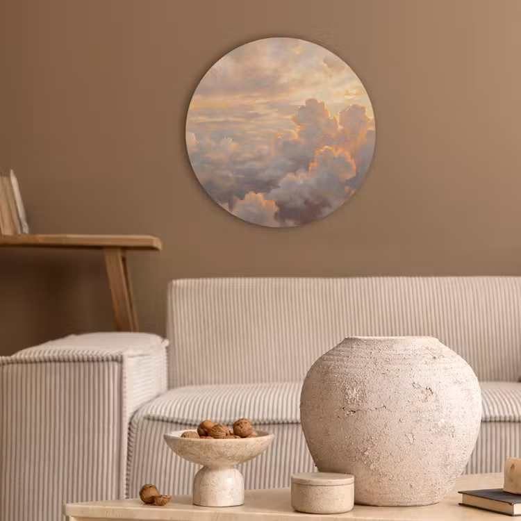 Wolken - Zonsondergang - Natuur - Abstract - Goud Akoestische PET Vilt - Rond klein -sfeer1