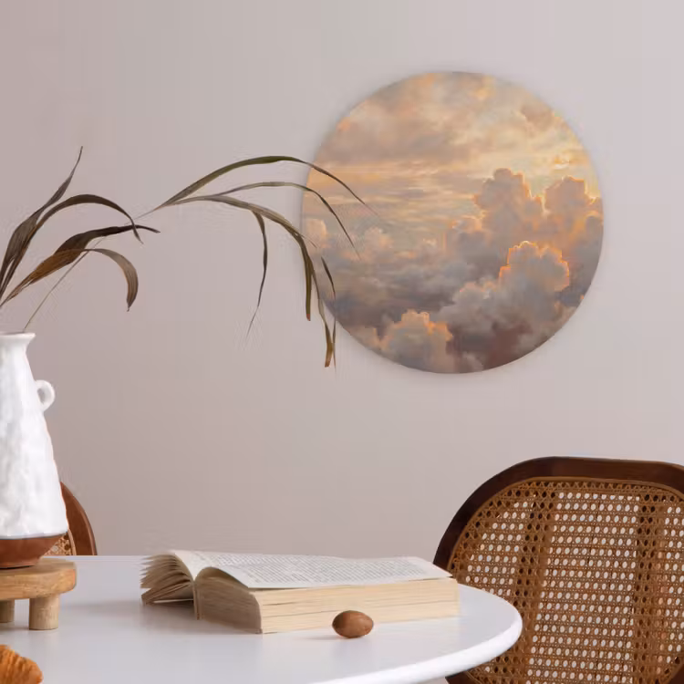 Wolken - Zonsondergang - Natuur - Abstract - Goud Akoestische PET Vilt - Rond klein -sfeer3