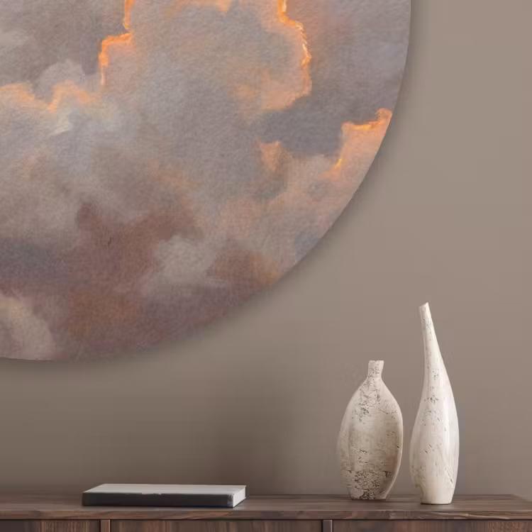 Wolken - Zonsondergang - Natuur - Abstract - Goud Akoestische PET Vilt - Rond klein -sfeer5_closeup